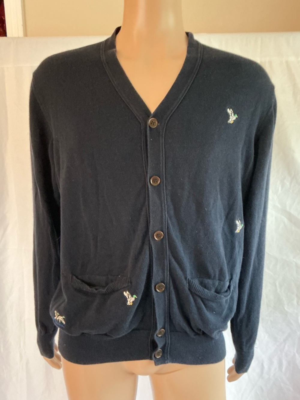 Barbour Flight Cardy Navy Embroidered Button-Front Cardigan EUC
